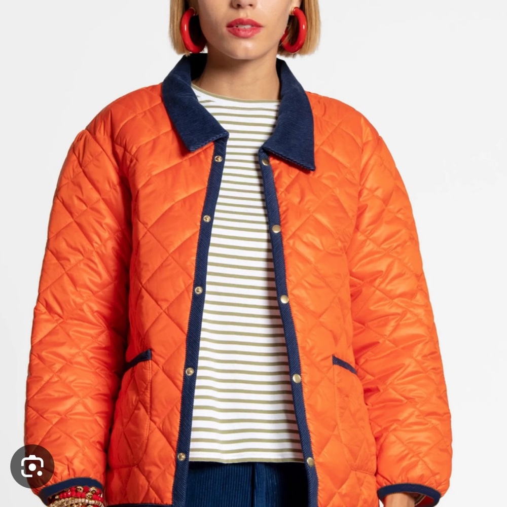 Frances Valentine Orange Quilted Jacket with Navy Accents Size 1X NWOT